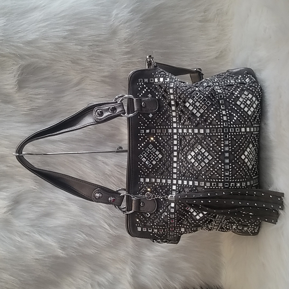 HANDBAG EXPRESS PEWTER RHINESTONE DIAMOND DESIGN SHOULDER BAG